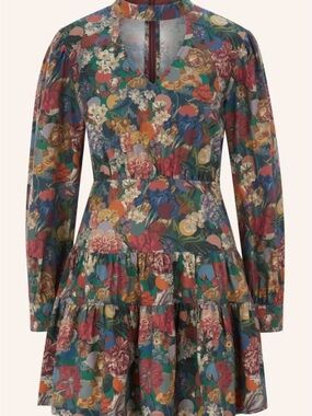 Floral Tiered Long-Sleeve Dress in Multicolor size 34